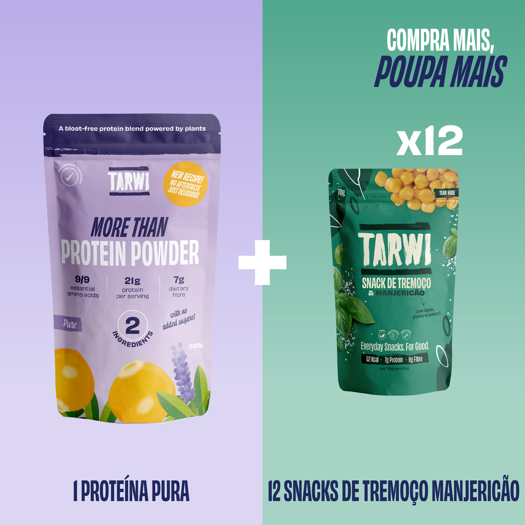 Proteína Vegetal Pura Tarwi + Snacks de Tremoço  Manjericão Tarwi
