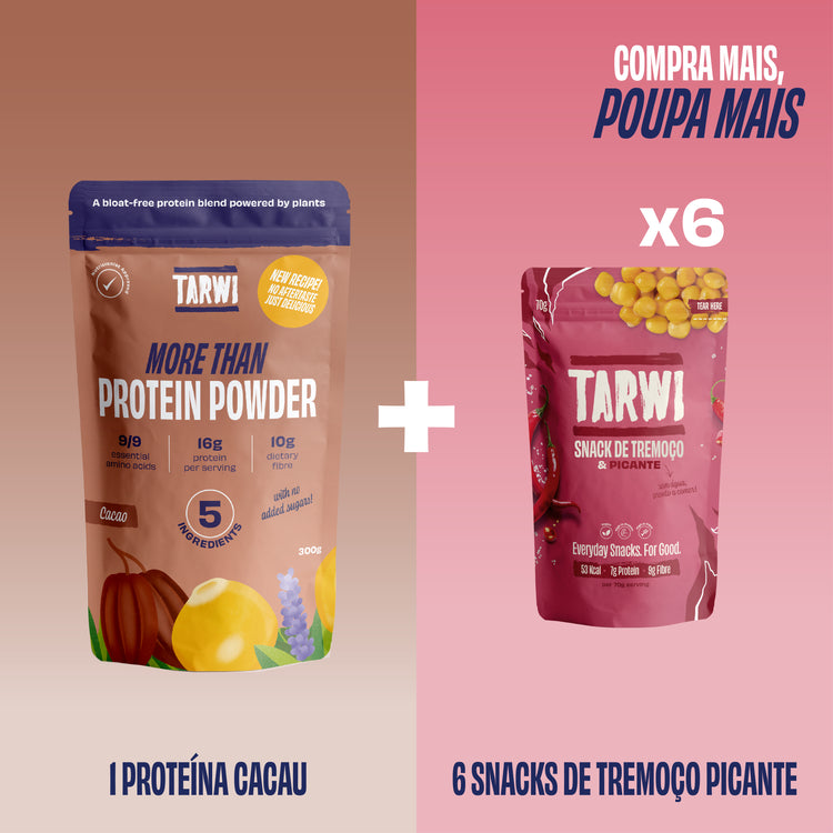 Proteína Vegetal Cacau Tarwi + Snacks de Tremoço Picante Tarwi