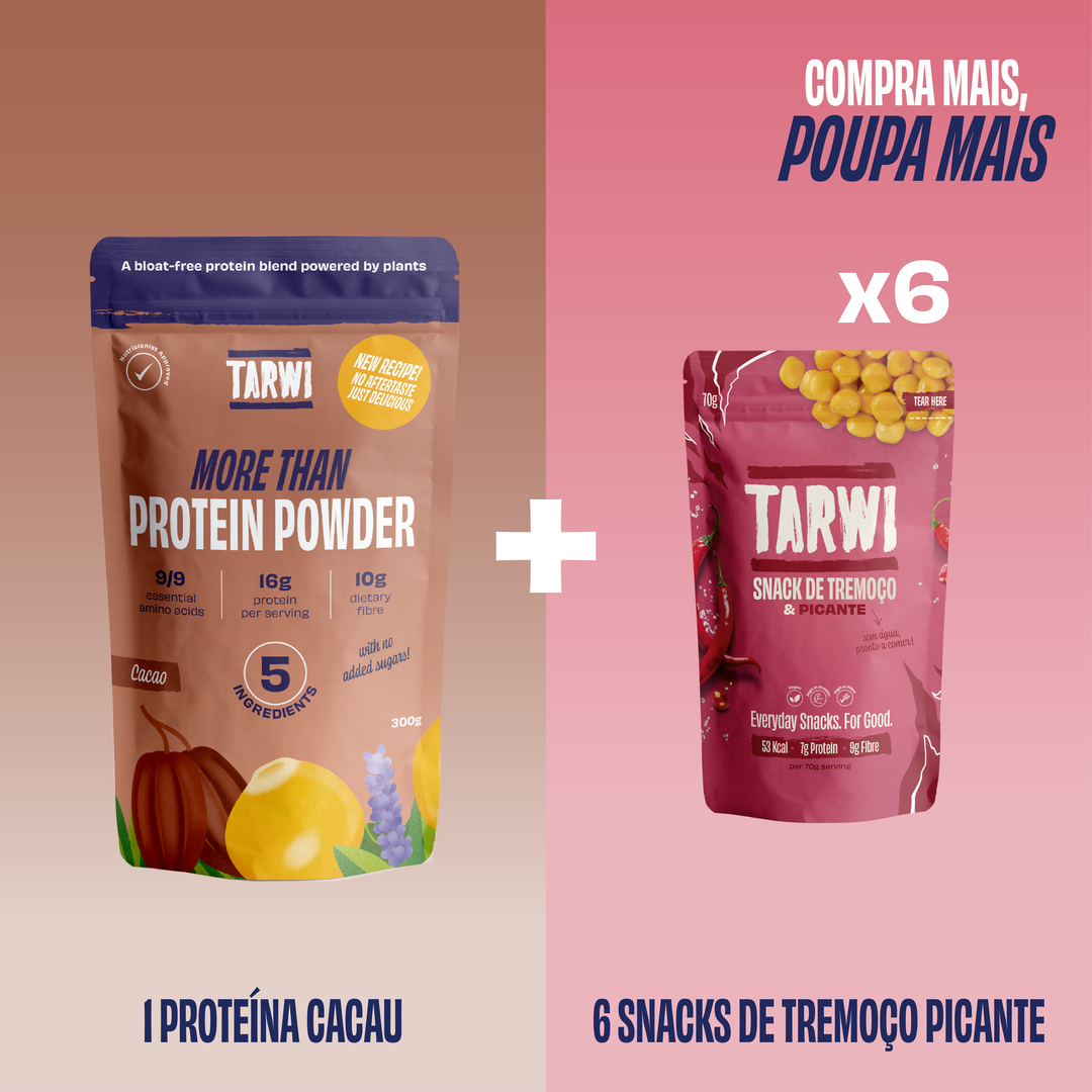Proteína Vegetal Cacau Tarwi + Snacks de Tremoço Picante Tarwi