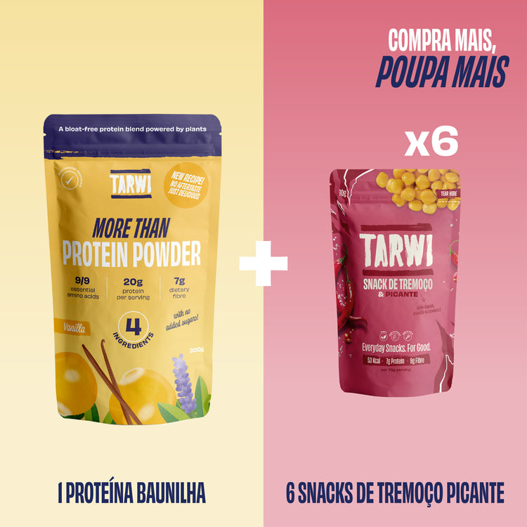 Proteína Vegetal Baunilha Tarwi + Snacks de Tremoço Picante Tarwi
