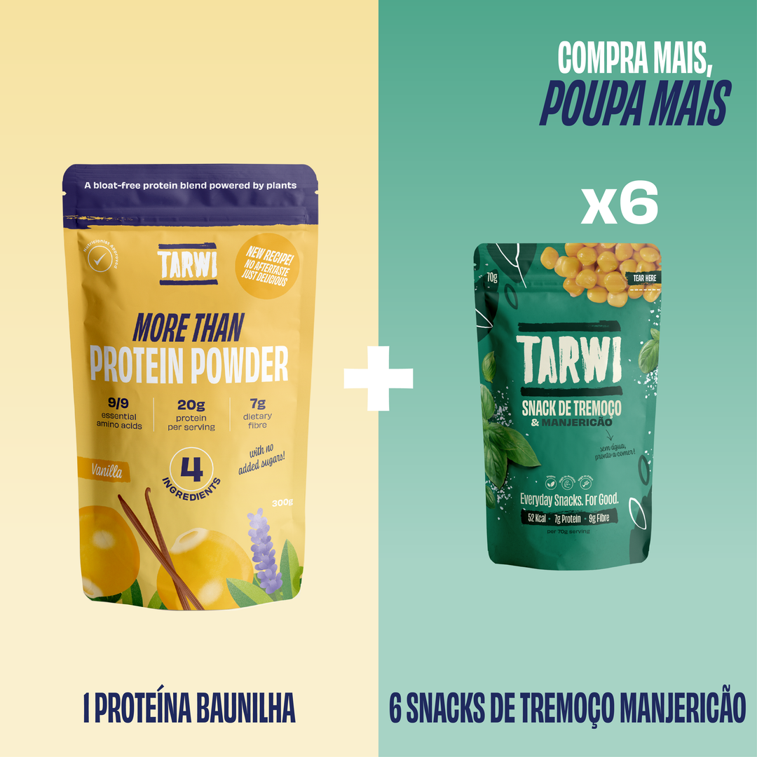 Proteína Vegetal Baunilha Tarwi + Snacks de Tremoço Manjericão Tarwi