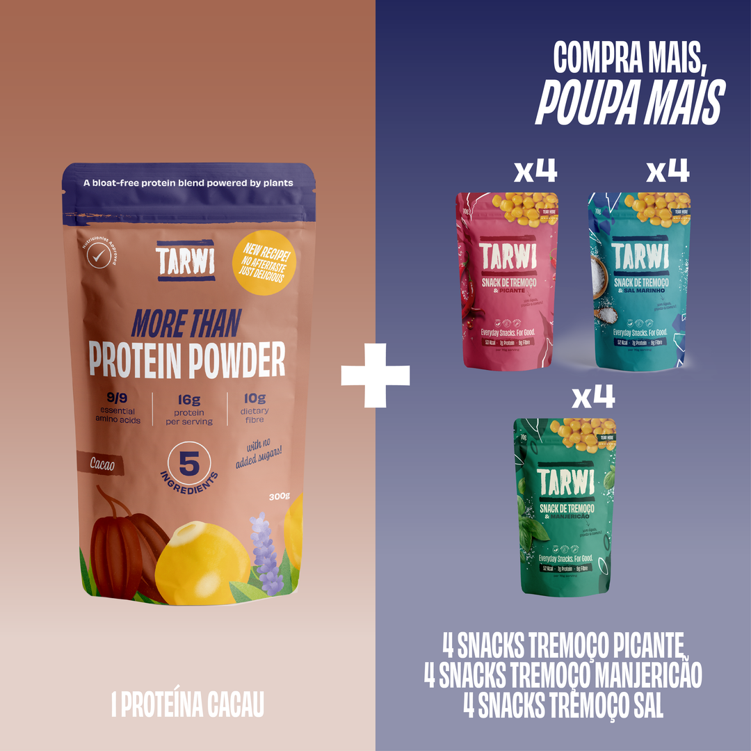 Proteína Vegetal Cacau Tarwi + Snacks de Tremoço Tarwi